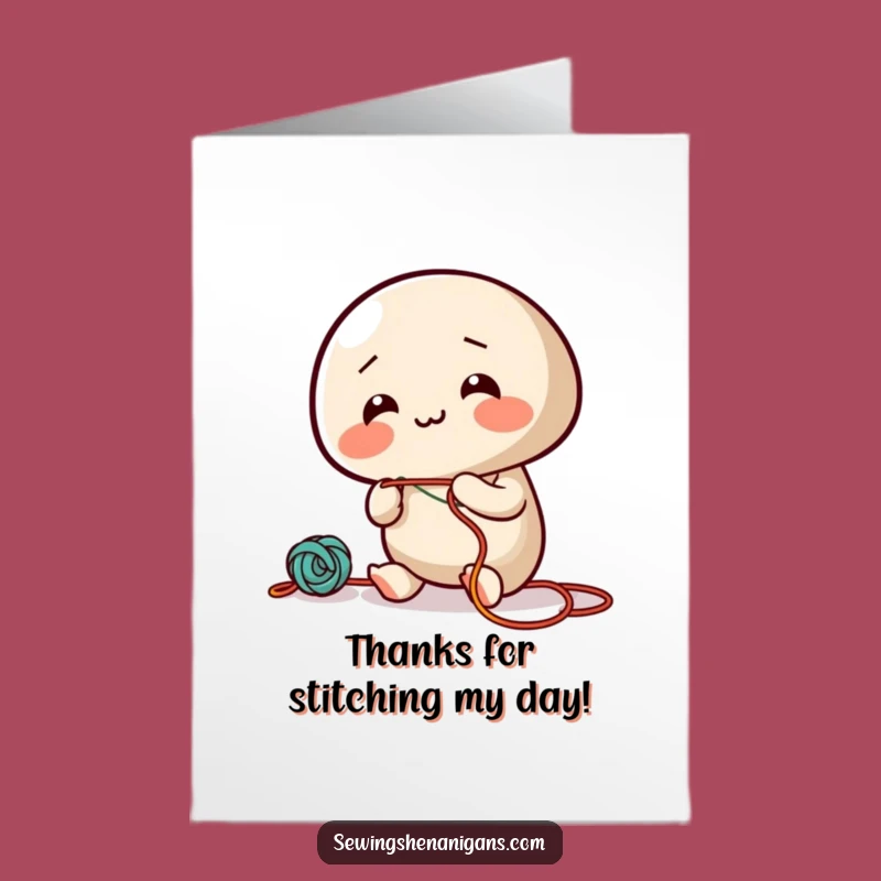 Free Printable Thank You Card: Giggling Needle Shows Gratitude. Downloadable Crafty Appreciation Gift.