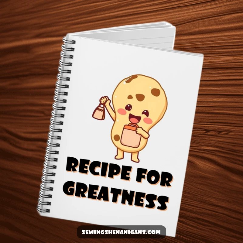 Funny Notebook: A happy cookie character proudly holding a tiny bag, perfect for capturing ideas with a burst of sweet joy.