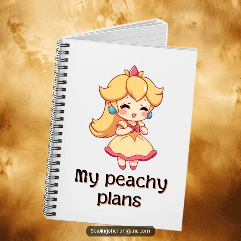 Funny Peach Dress Notebook: A playful peach character enthusiastically trying on a small dress, ideal for a funny and practical gift.