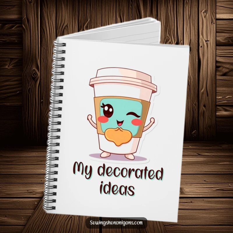 Funny Winking Coffee Cup Notebook: A winking coffee cup character proudly showing a colorful patch, ideal for a funny and practical gift.