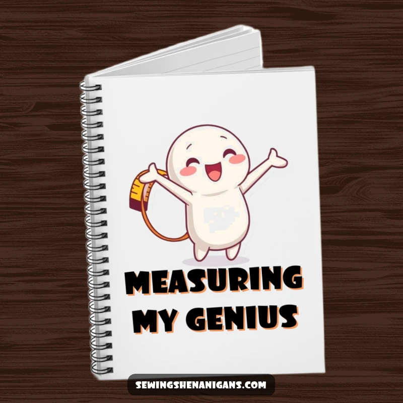 Funny Measuring Tape Notebook cover art of a playful character fully stretched out with a delighted expression, perfect for note-taking.