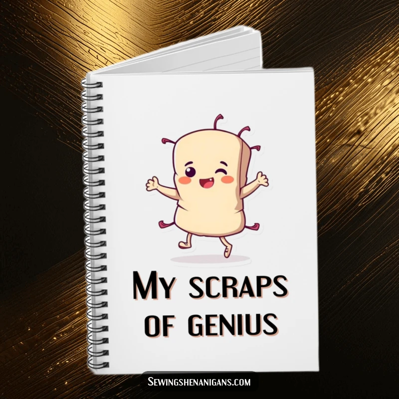 Funny Fabric Scrap Notebook cover art of a determined character performing a triumphant jig, perfect for note-taking and project planning.