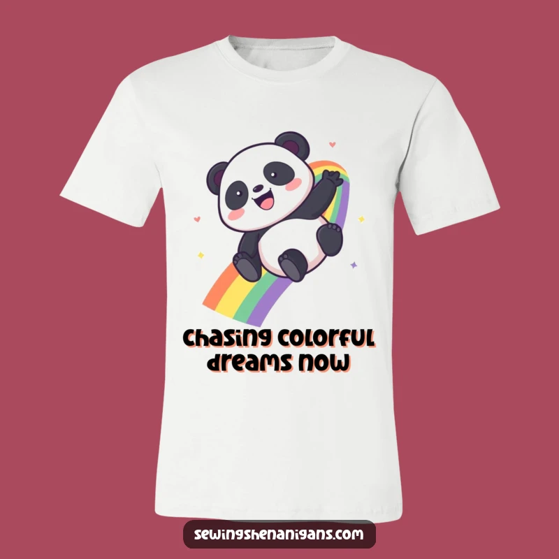 Funny Kawaii Panda Rainbow Slide T-Shirt - Hilarious Cute Panda Tee for All