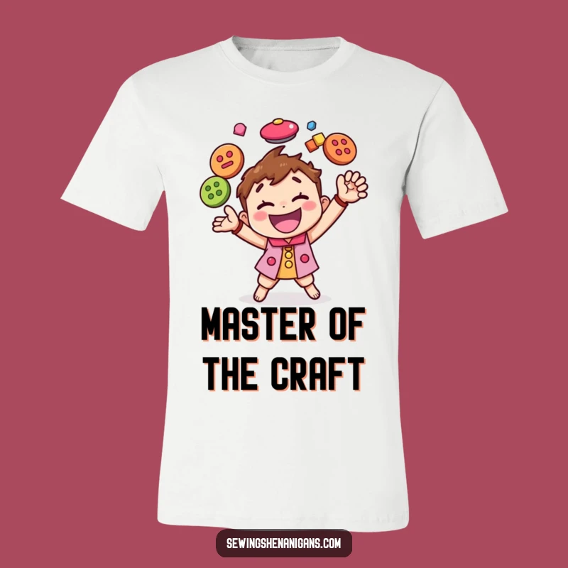 Funny Button Juggling Character T-Shirt, the Ultimate Hilarious Gift for Crafters