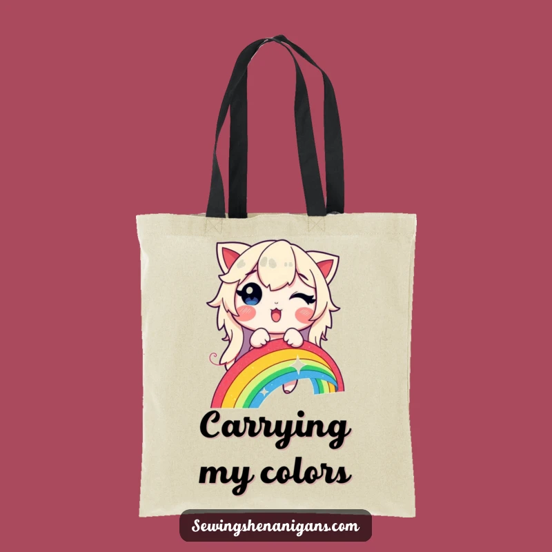 Funny Rainbow Stitching Tote Bag - Humorous Glowing Thread Craft Bag Gift