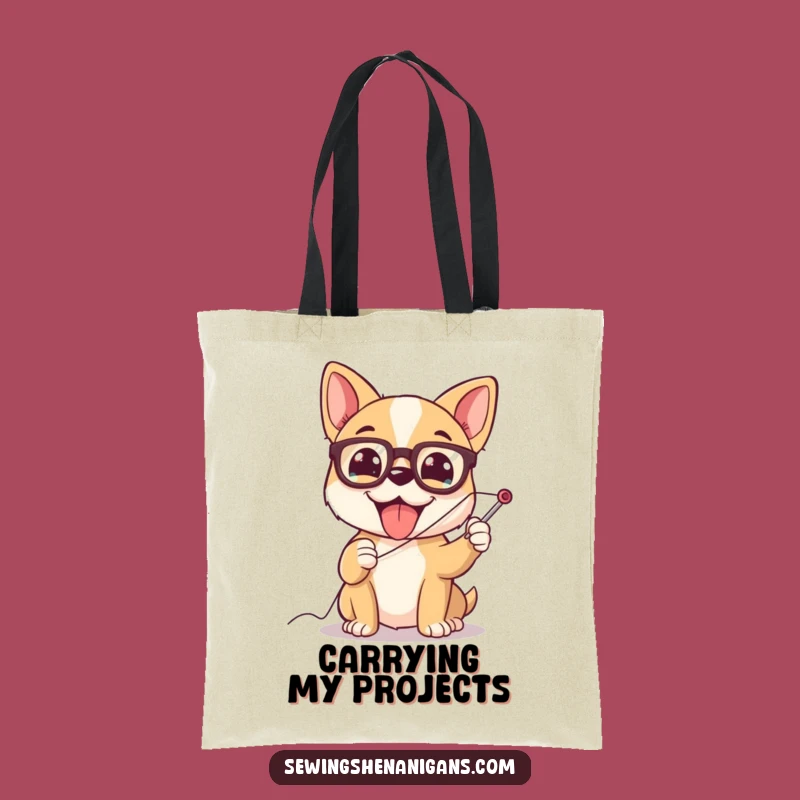 Funny Dog Sewing Tote Bag: Glasses Pup, Spacious & Humorous Gift for Craft Supplies