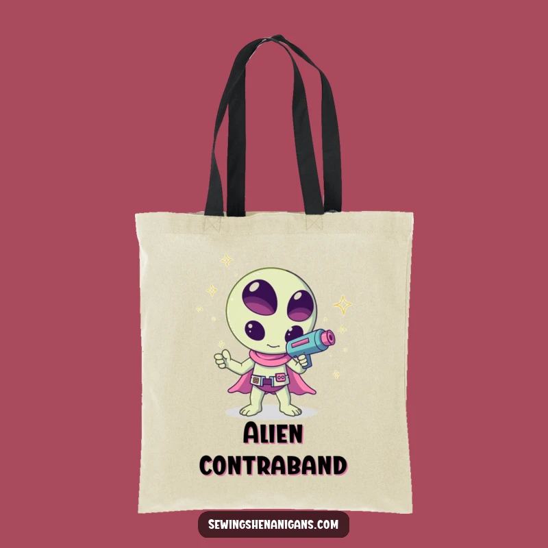 Funny Kawaii Alien Sparkle Tote - Galactic Carry-All!