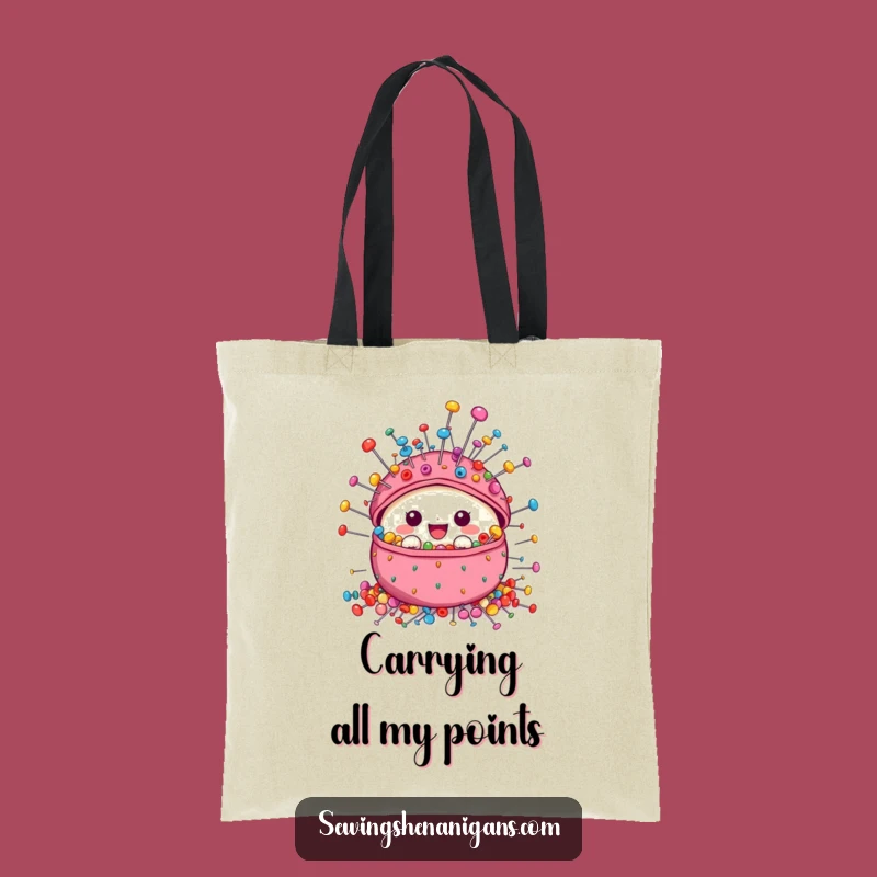 Funny Pincushion Tote Bag: Cute Sewing Accessory Gift for Crafters Carrying Colorful Pins and Projects